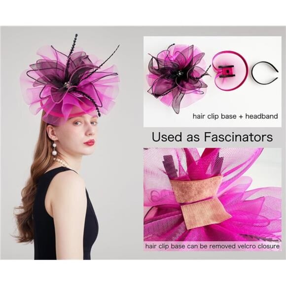 Women Organza Church Tea Party Hats Floral Pink